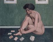 Woman Playing solitaire,green room, Felix Vallotton